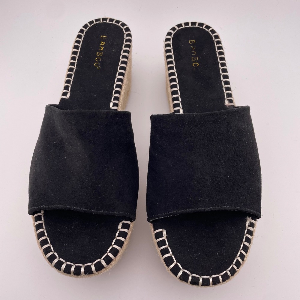 Bamboo Espadrille Wedge Sandals Platform Slides Black Comfort Casual Summer 8.5 - Picture 2 of 6
